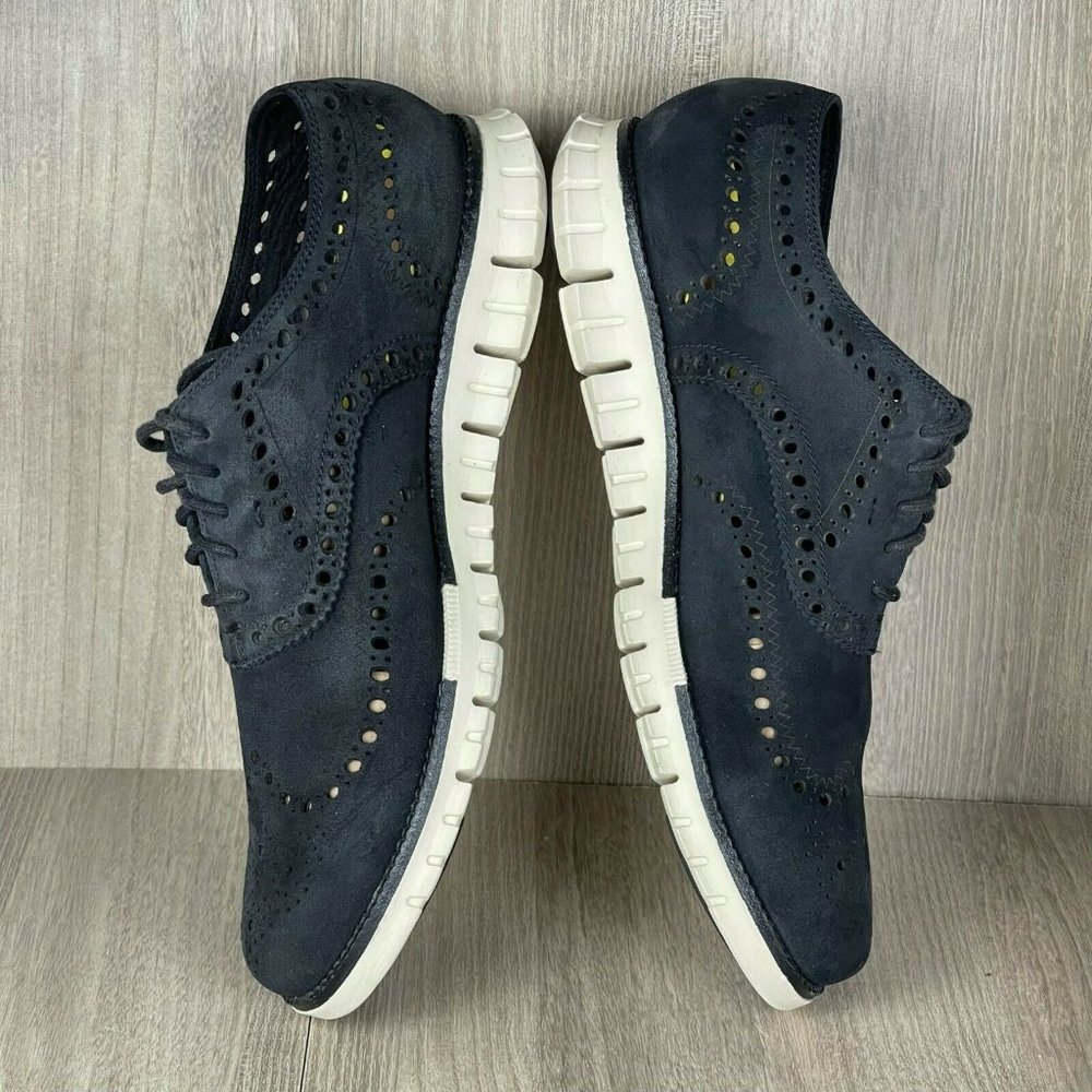 Cole Hann Men's ZEROGRAND Lace Up Wingtip Casual Oxford Shoe Black Sz 10M Suede - Picture 6 of 11